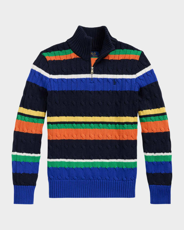 Boy's Cable Knit Striped Sweater, Size S-XL